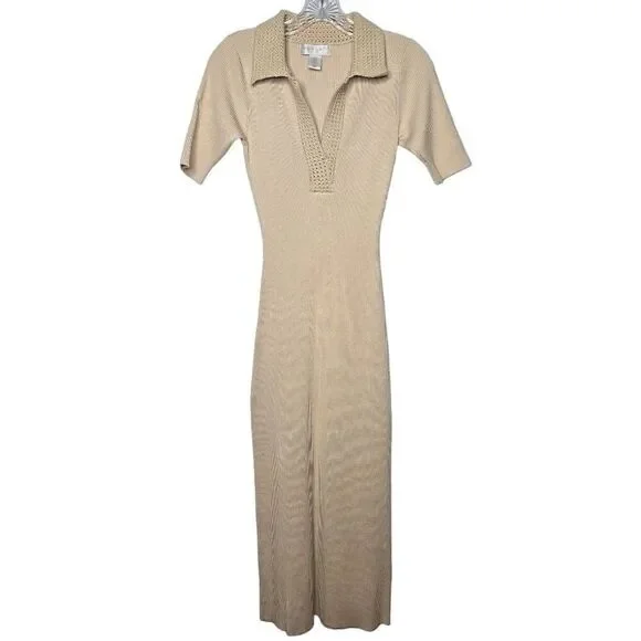 NEW Caroline Constas Ribbed Knit Crochet Collar Midi Dress Size Small - Picture 2 of 11